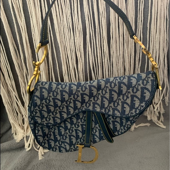 Dior Handbags - Dior navy monogram saddlebag gold hardware